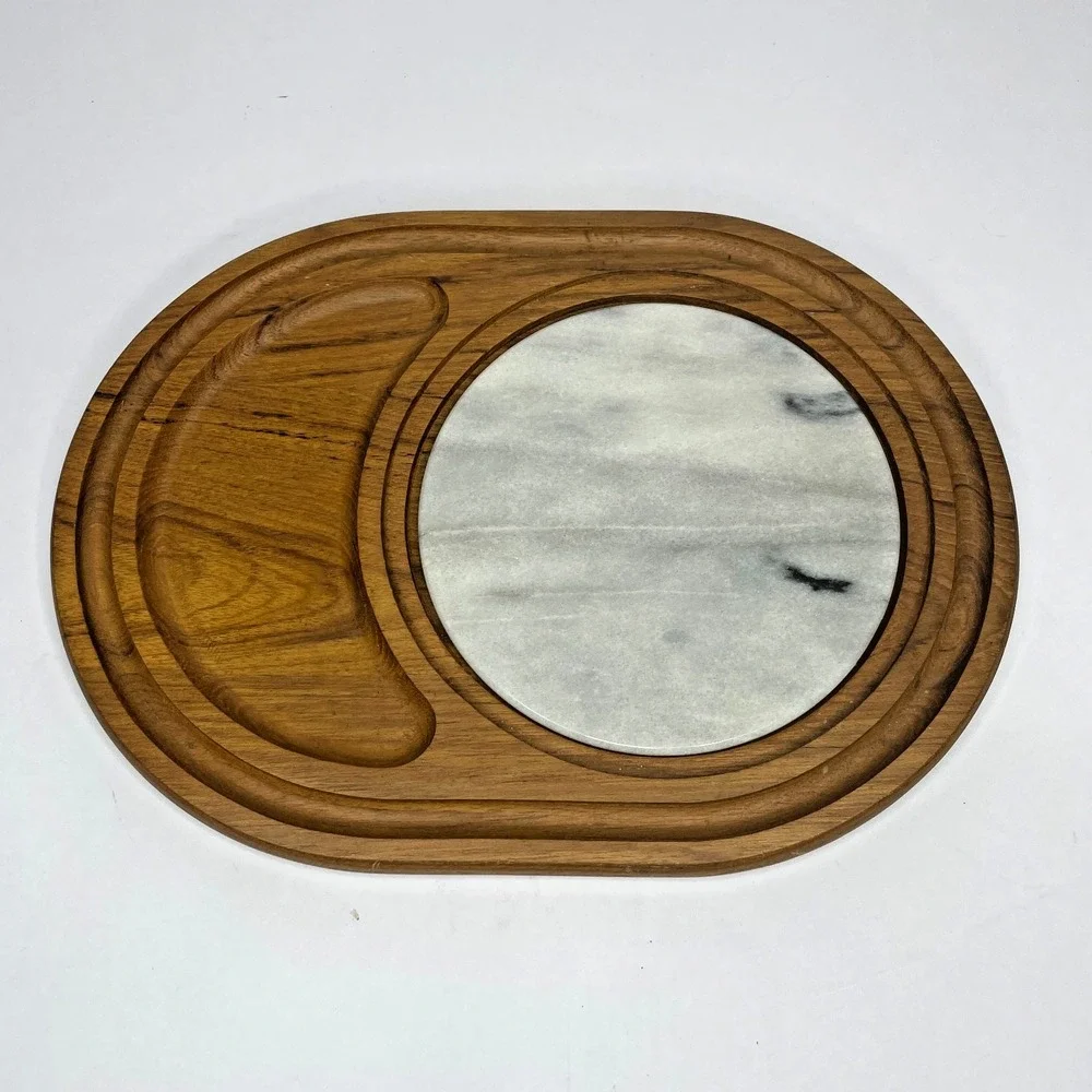 DOLPHIN‎ Teakwood Cutting  Cheese Board Charcuterie Tray Marble Serving Platter
